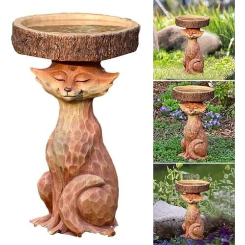 Resin Standing Foxs Birdbath Animal Statue Outdoor Birdfeeder Resin Decoration Cute Foxs Garden Ornament for Garden TS1