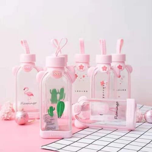 Cactus, Cherry Blossom Design Transparent Crystal Sports Creativity Portable Outdoor Water Cup Gift Water Cup350ml