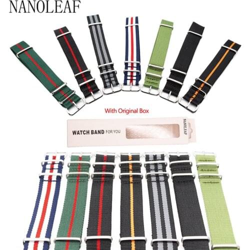 NANOLEAF Watch Strap 18MM 20MM 22MM 24MM for NATO Style Wristband Breathable Nylon Striped Watchband Pin Buckle with Box