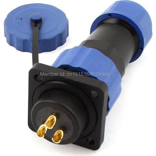 SD20 20mm 3 Pin 3P Square Flange Waterproof Aviation Connector Straight IP68