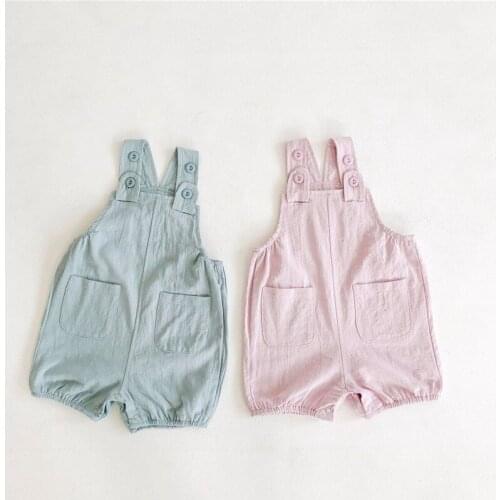 Vintage newbon boys bodysuit summer double pocket design infant jumpsuit for girls overalls children suspender pants outfits