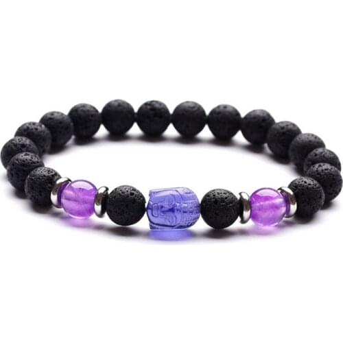 High Quality Brand Volcanic Lava Natural Stone Black Beaded Religious Buddha Head Bracelets For Women Unisex Adjustable Jewelry