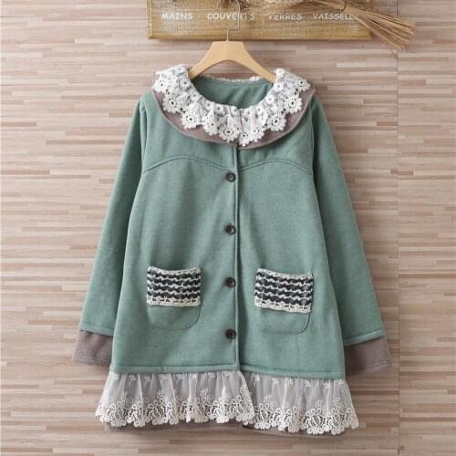 Vintage Hippie Boho Lolita Harajuku Lace Crochet Embroidery Tunique Femme Thick Warm Hooded Autumn Winter Coat Jacket Chaquetas