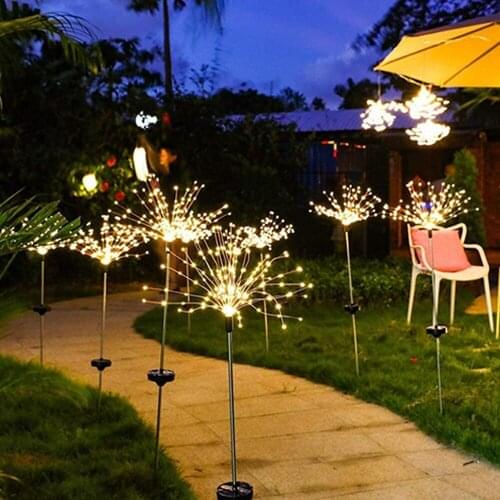 1pc Solar Powered Outdoor Grass Globe Dandelion Fireworks Lamp 90/120/150 LED For Garden Lawn Landscape Lamp Holiday Light