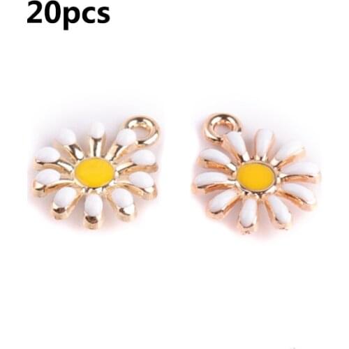 20pcs Jewelry Tone Sunflower Great Enamel Daisy Shape Alloy Charm Necklace Pendants Jewelry Crafts