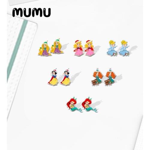 2021 New Christmas Princess Stud Earring Cinderella Ariel Epoxy Jewelry Resin Acrylic Earrings Handmade Gifts Girl