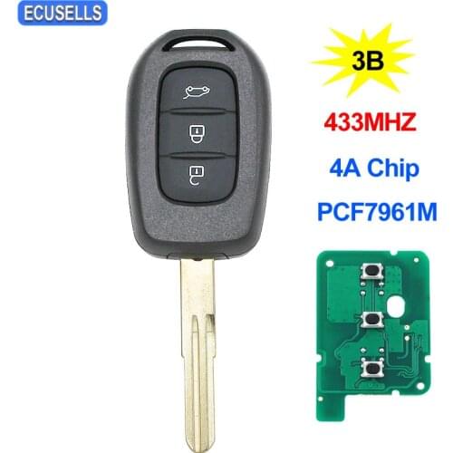 3 Button Remote Car Key 433MHz 4A PCF7961M Chip for Renault Dacia Logan Sandero Lodgy Dokker Duster Uncut Blade