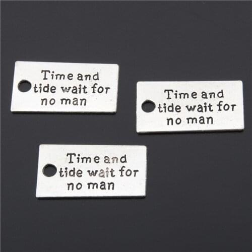5pcs Silver Color Lettering Time And Tide Wait For No Man Charms Pendant Fit Jewelry Neacklace Key Chains A2666