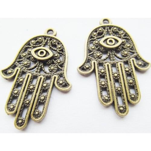 50pcs Vintage Antique Silver tone/Antique Bronze Filigree The hand of Fatima Hamsa with Eye Pendant Charm/Finding,fit cabochon