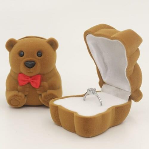 Brown Color Velvet Cute Bear Ring Earring Jewelry Box Wedding Gift Storage Boxes