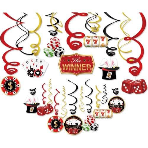 Welcome to Las Vegas Happy Pocker Party DIY Ceiling Hanging Swirls Spirals of The Winner Magician Party Hanging Indoor Spiral