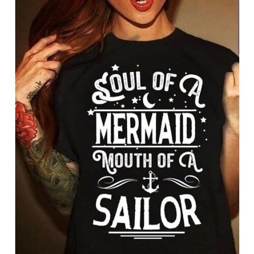 Soul of a Mermaid Tumblr T-Shirt Funny Slogan Mermaid Harajuku Tee Girl Gift Cotton Tops Vintage Popular T-shirt