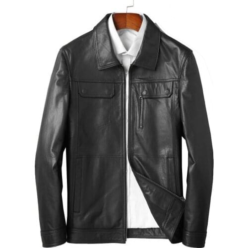 2020 Good Quality Men Spring Genuine Cowhide Leather Jacket Autumn Black Natural Cow Leather Overcoat