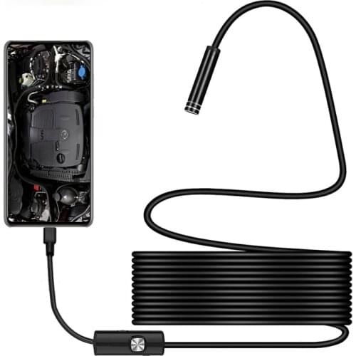 USB Endoscope Camera Semi-rigid Hard Cable 7/5.5MM IP67 Waterproof 6LEDs Borescope Inspection Camera Windows Macbook PC Android