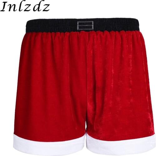 Red Mens Christmas Santa Claus Underwear Flannel Cosplay Costume Holiday Boxer Shorts Square Legs for Role Play Cosplay Party