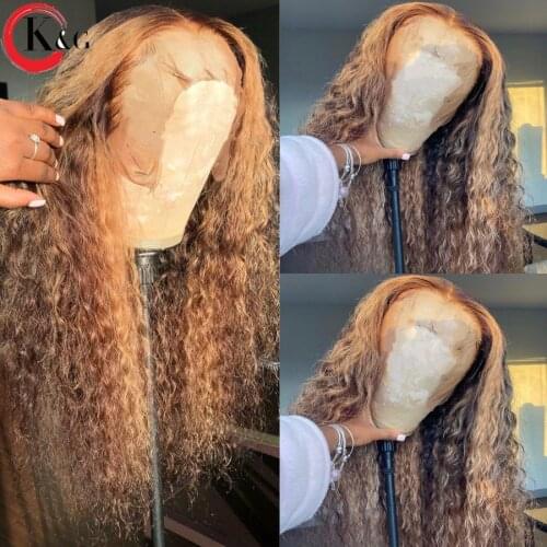 KUNGANG Highlight 13*6 Lace Wigs Curly Human Hair Wigs Brazilian Front Wigs for Women150% Density With Baby Hair Non-Remy
