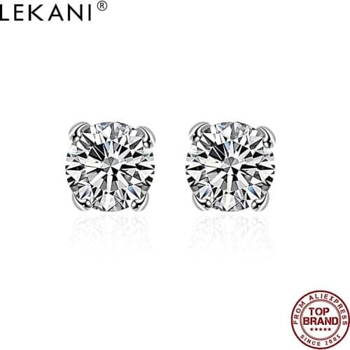 LEKANI Round Shape Cubic Zircon Silver Color Earrings Bulks Claw Inlay Vintage Fashion Jewelry Gift For Women Best Selling