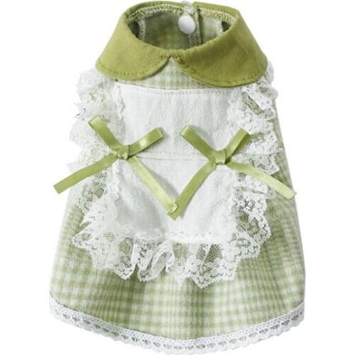 Summer Dog Dress Green Orange Plaid Print Cute Cotton Pet Clothing for Dogs Cats
