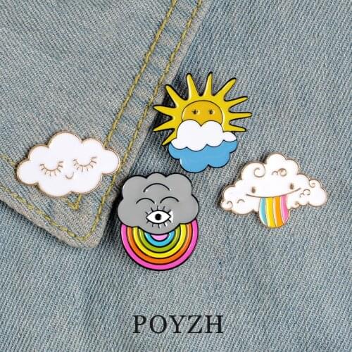 Cute weather brooch sun cloud rainbow dark cloud tongue eyes shy eyelashes badge shirt skirt lapel pin romantic jewelry gift