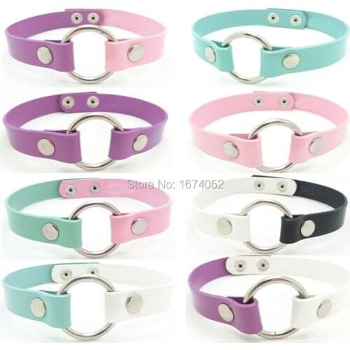 Girl Cute Kawaii Handcrafted Harajuku Punk O Round Real Leather Collar Stud Choker Necklace