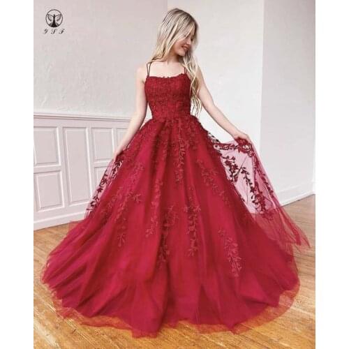 Fashion Spaghetti Strap Appliqued Lace Sleeveless Ball Gown Floor Length Red Quinceanera Dresses