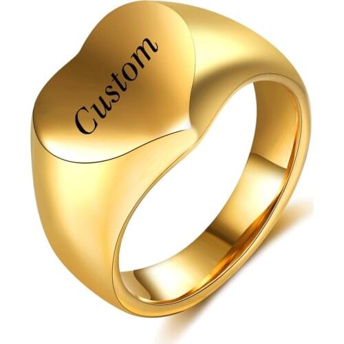 Size 6-12 New Personality Titanium Steel Mens Engraving Name Ring Stainless Steel Love Heart Ring
