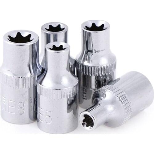 5 Pcs 1/4 Inch(6.3mm)Hexagon Torx Star Bit Female E Socket Set E4 E5 E6 E7 E8 Star Socket Set Hand Tools Set Sleeve screwdriver