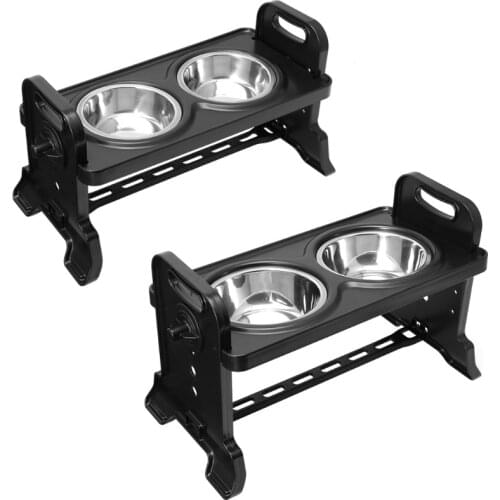 Anti-Slip Elevated Double Dog Bowls Adjustable Height Pet Feeding Dish Feeder