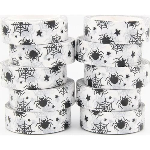 NEW 10pcs/Lot 15MM*10M Halloween Black Spider Washy Tape DIY Scrapbooking Paper Photo Album Adhesive Masking Tape