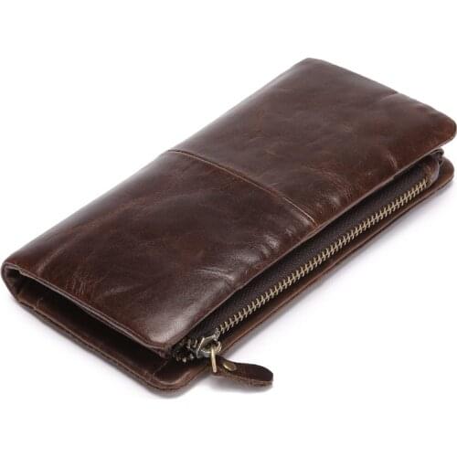 2020 new top layer cowhide oil wax leather multi-card long wallet business mens large-capacity leather clamping card person