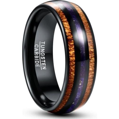 New 8mm Acacia Wood Lapis Lazuli Electric Black Mens Tungsten Steel Ring Wedding Jewelry
