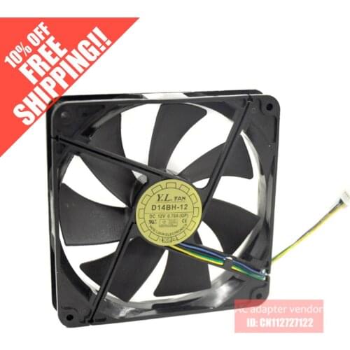 New YATE LOON D14BH-12 14025 14CM Double ball bearing 12V 0.70A 4 wire PWM cooling fan