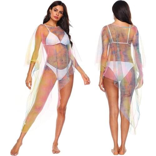 Sexy Women Kaftan Tunic Chiffon See Through Beach Dress Robe Multicolor Cover Up Robe De Bikinis Cover-up Lace Swimsuit Tunic
