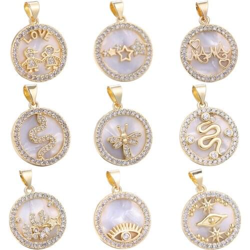 Juya DIY Imitation Pearls Shell Pendant Gold Mama Star Snake Bee Greek Evil Eye Charms For Handmade Women Fashion Jewelry Making