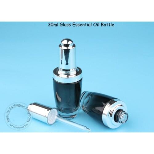 3pcs/Lot Promotion Empty Glass 30ml Essential Oil Bottle Black Women Cosmetic Container 1OZ Dropper Packaging Refillable
