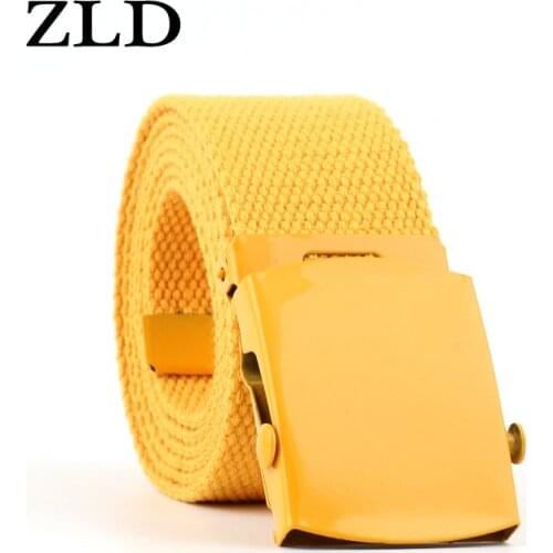 ZLD Canvas Belts for Men Women Lover Couples Belts Thin Waistband Metal Square Buckle Pure Color Fashion Luxury Belt Sport Strap