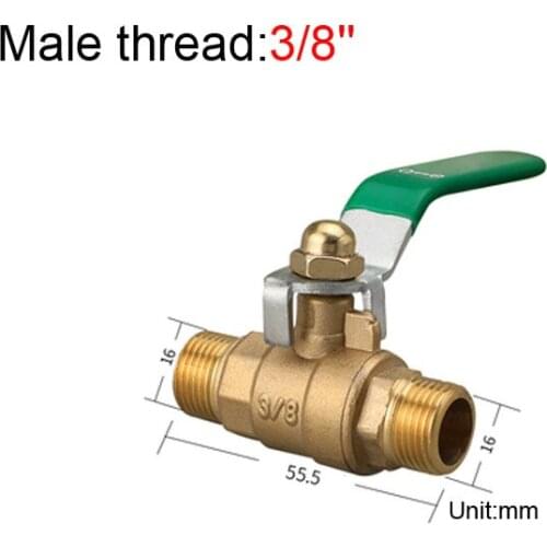 3/8" Male To Male Brass Thicken Ball Valve With Green Handle For Water Oil Air Gas Fuel Line Shutoff Pipe Fittings