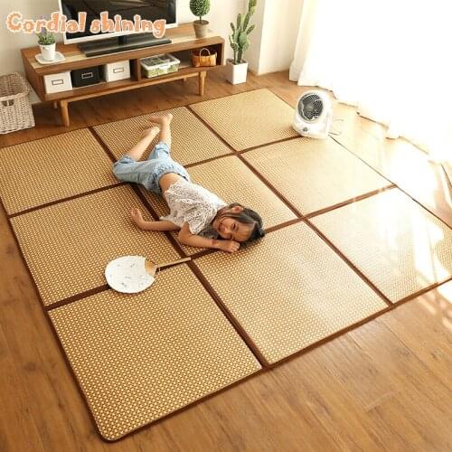 Folding Rattan Carpet 130X195CM Tatami Rug 1CM Thick Baby Play Mat Non-slip Bedroom Living Room Mat No Wash Rugs