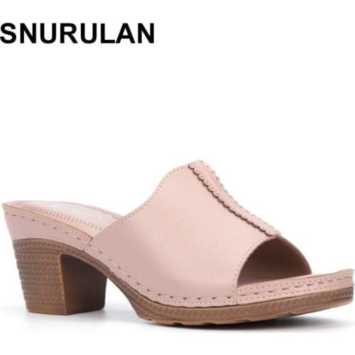 SNURULAN 2021New Summer Sewing thread Women Sandals Round head Ladies High heel slippers Fashion Women Shoes Zapatillas de mujer