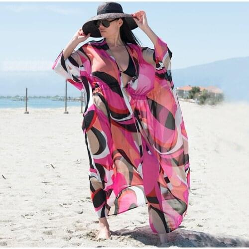 Plus Size Chiffon Bohemian Dress Beach Cover Up Robe De Plage Tunic