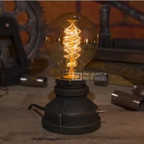 Vintage Retro Water Pipe E27 LED Table Light Desk Lamp Bedroom Living Reading Room Home Corridor Loft Club Decor Cafe Gift New