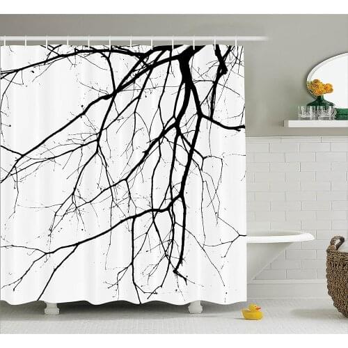 House Shower Curtain Close up Shot of Leafless Winter Tree Branches Idyllic Twigs of Oak Nature Print Waterproof Bath Curtains