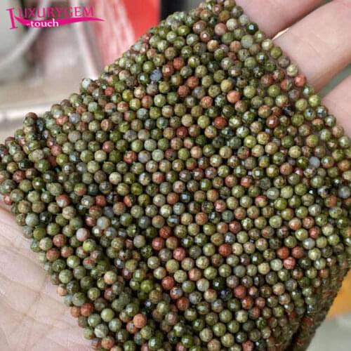 High Quality 3mm Natural Flower Greenstone Stone Faceted Round Loose Spacer Beads Bracelet Necklace Jewelry Accessory 38cm b131