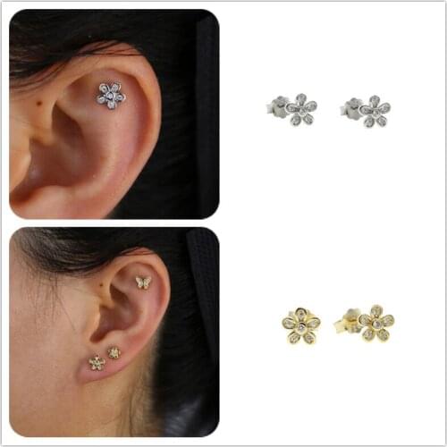 2021 Dainty 2 Styles 2 Colors 925 Sterling Silver Studs Flower Shape Cute Earrings Minimalist Jewlery For Women Wedding Gift