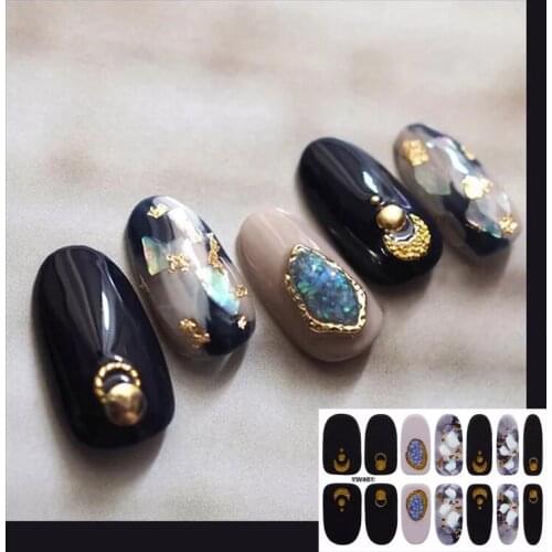 New Designed Full Cover Nail Wraps 14Tips/Sheet Shiny Sequins Nail Art Stickers Gradient Marble Inscriptions Decoration Manicure