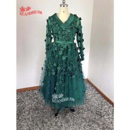 2018 New arrival 100% Real made vestidos de festa formal long sleeves evening gown fast shipping 3D flower evening dresses XD316
