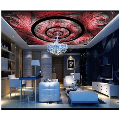 Customized 3d ceiling murals wallpaper Abstract swirls red leather soft sues zenith frescoes 3d wallpaper for living room decor
