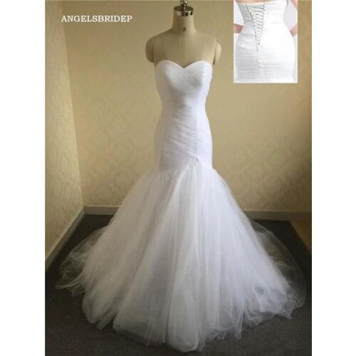 ANGELSBRIDEP Sweetheart Tulle Mermaid Wedding Dresses 2021 Vestido De Noiva High Quality Pleat Formal Bride Dresses Plus Size