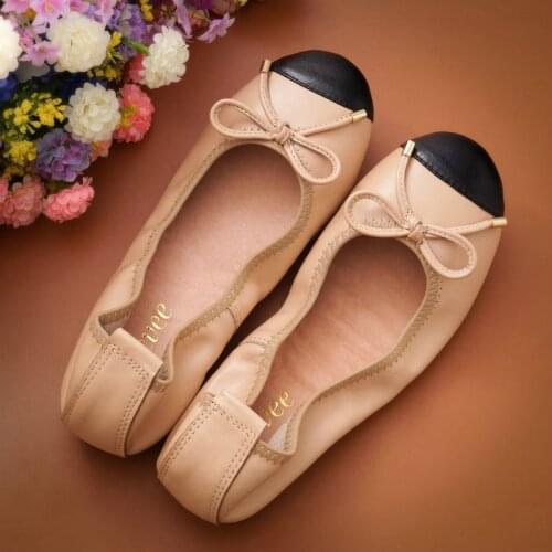 Flats Shoes Women Soft Genuine Leather Ballet Flats Round Head Woman Flat Shoe With Bow Women Loafers Wedges Shoes For Women