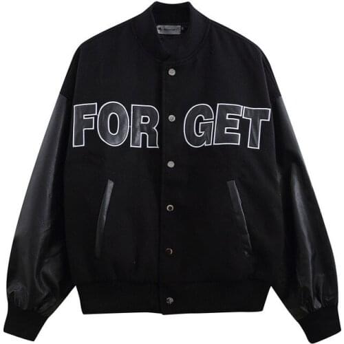 ERENEJIAN Couples Printed Varsity Baseball Jacket Fashion Hi Street Oversize Hip Hop Letterman Coat Outerwear Leather Sleeve